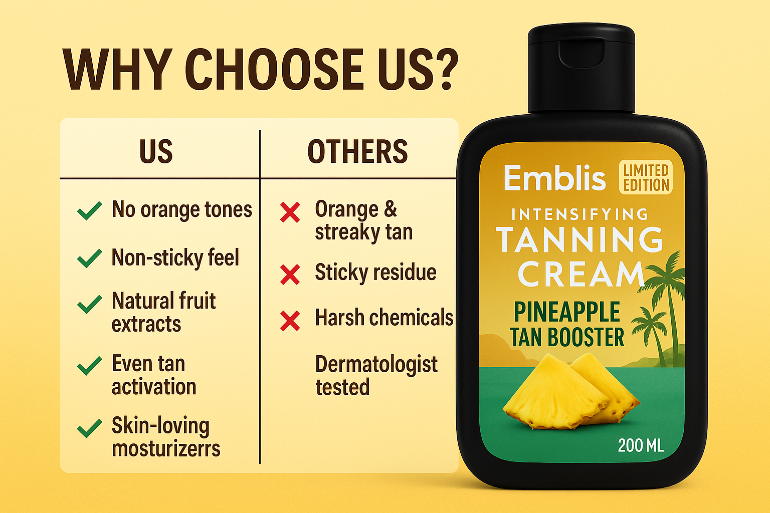 Emblis Pineapple Tan Booster – Intensifying Tanning Cream (200ml)