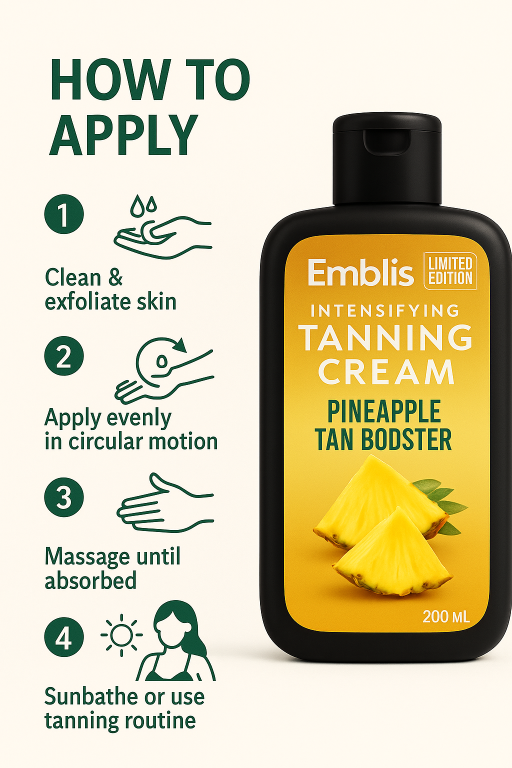 Emblis Pineapple Tan Booster – Intensifying Tanning Cream (200ml)